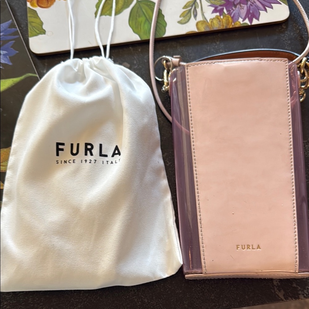 Furla Pink Crossbody Bag with Pebbled Leather/clear pink